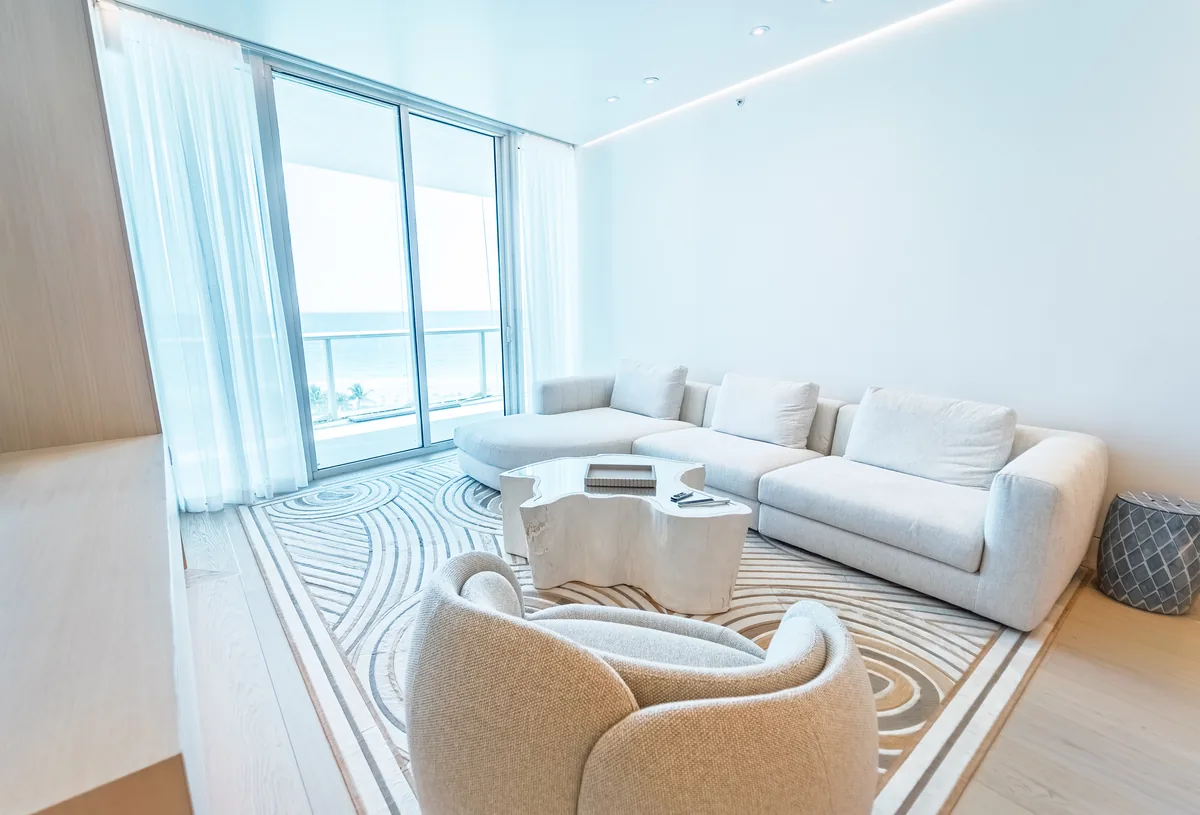 Living room with floor-to-ceiling ocean views, Continuum South Tower, Miami Beach