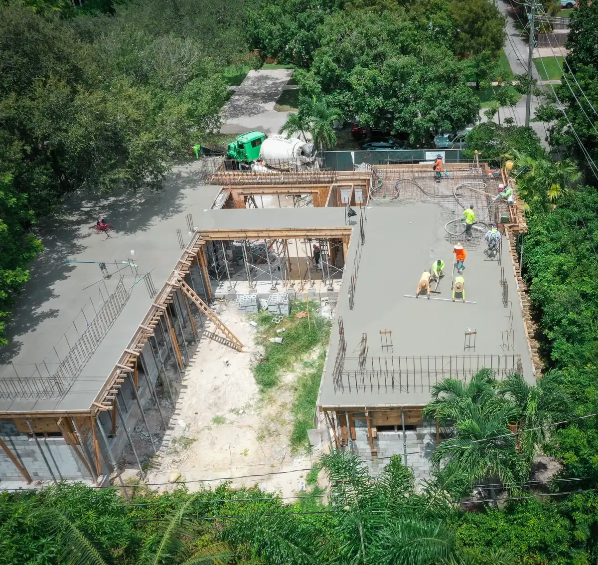 Aerial view of the finished elevated slab at the Kaēlo Residence, Miami Shores