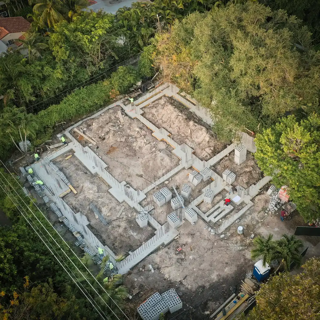 Aerial view of the Kaēlo Residence foundation and footings, Miami Shores